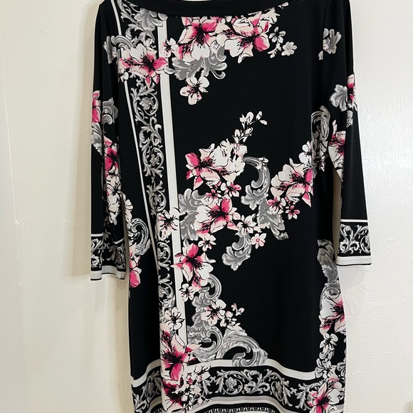 White House Black Market Black and Pink Floral 3/4 sleeve dress L - Picture 7 of 9